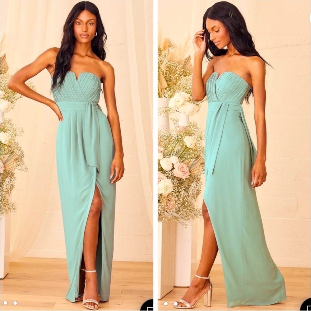 Lulu’s Easy Elegance Sage Strapless Sweetheart Maxi